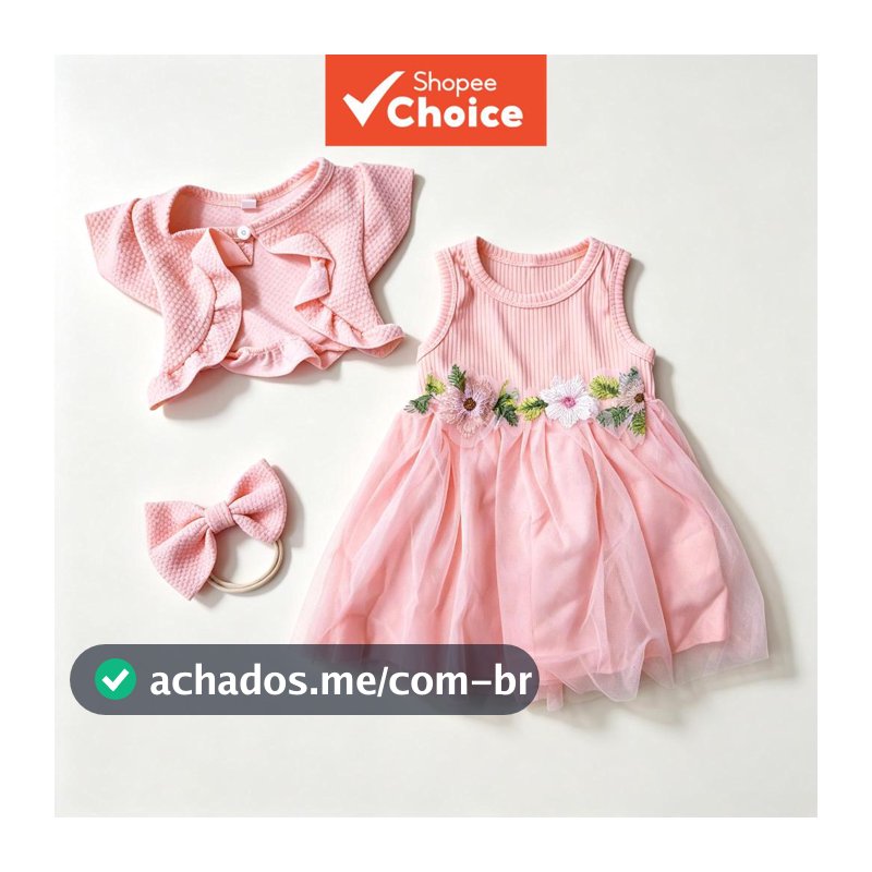 Bebê Menina Rosa Flor Bordado 3 Peças Vestido Conjunto Tule Cardigan Acessório De Cabelo 1o Aniversário Roupa De Princes