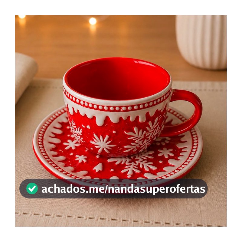Xícara C/ Pires de Porcelana Xícara de Natal Mesa Posta Natalina