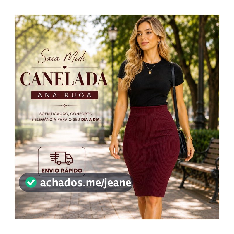 Saia Midi Moda Evangelica Anarruga Canelado Slim Blogueira Basica Casual Elegante.