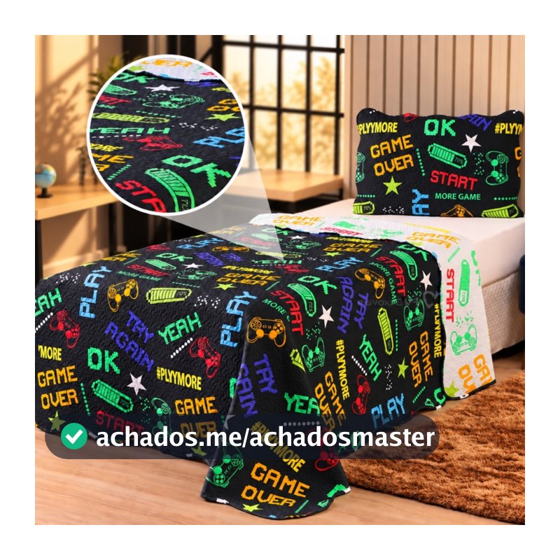 Kit Colcha Solteiro Cobre leito Infantil Dupla Face 2 Peças Roupa de Cama Estampado Menino Menina