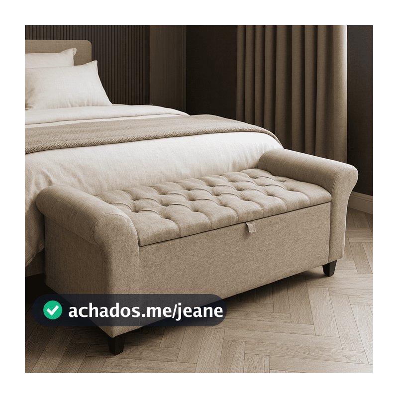 Baú Puff Recamier Divã Paris 150 cm Queen Banqueta Organizador Capitonê Tecido Suede Linho Estrutura Madeira - AV