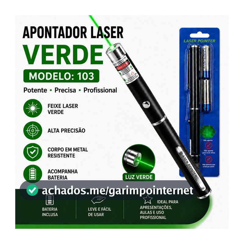 Apontador Laser Verde 103 303 710 Alta Precisão Recarregável e Bateria para Apresentações e Ensino