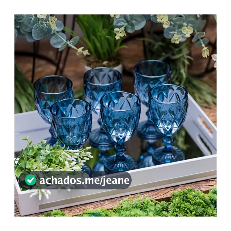 Jogo 6 Taças de Vidro Diamond Água Suco Vinho 320ml Azul Verde Rosa Lilás