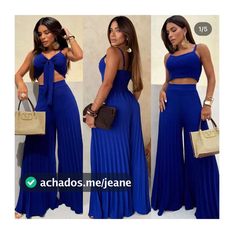 Conjunto Calça Plissado e Cropped e  Longo Plissada Juvenil Look Elegante Social Festa Tendência