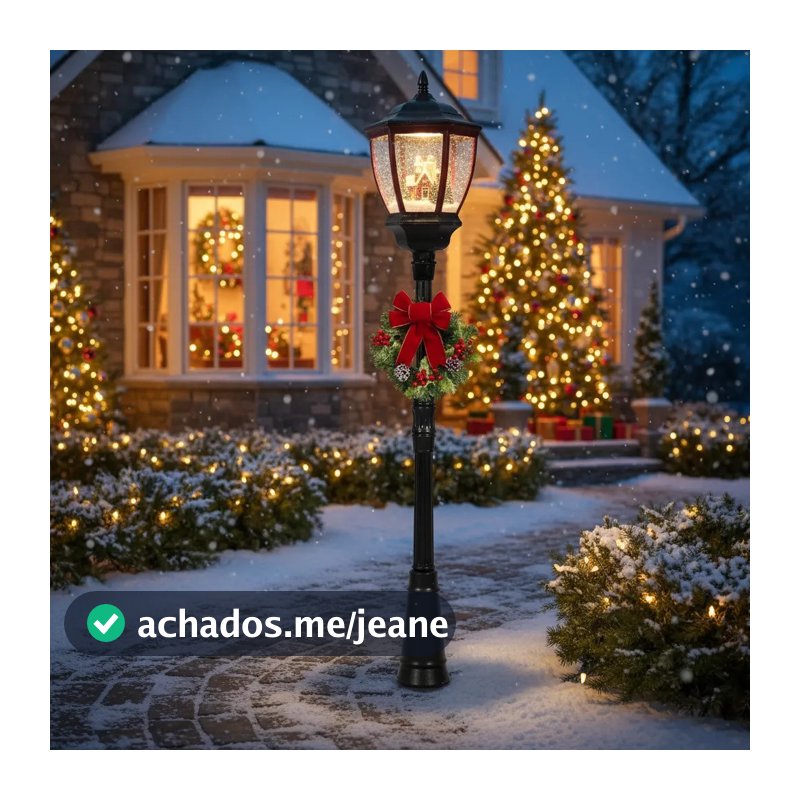 Poste Bordo/ouro Velho 190cm Musical E Nevando Papai Noel Natal Decoração