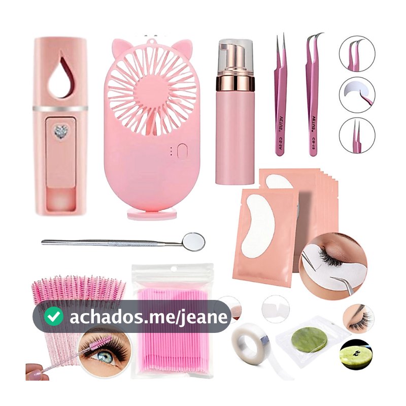 Kit Iniciante Extensão Alongamento De Cilios Nano Vaporizador Ventilador Escovinha Microbrush Pinça