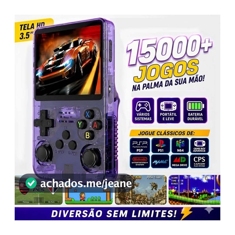 Console Portátil R36HD + de 15.000 Jogos Vídeo Game 64g Linux Tela IPS 3.5 Polegadas