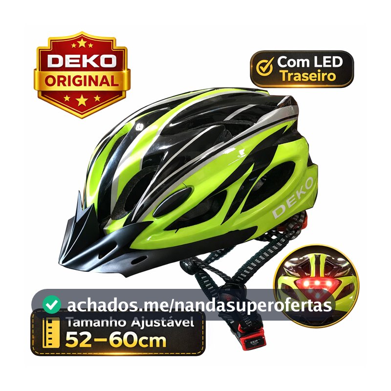 Capacete Ciclismo DEKO Com LED Traseiro Ajustável 52-60cm Leve Adulto Verde