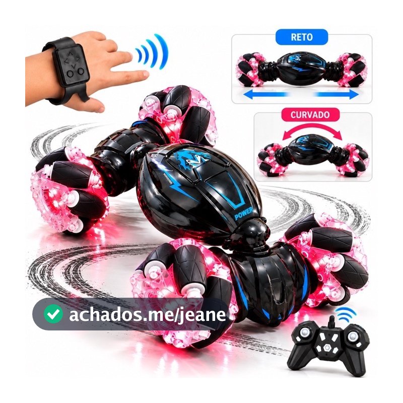 Carrinho Controle Remoto Sensor De Mão Stunt Gira 360° Anda De Lado Drift Luz LED - Carro Controle Remoto com Sensor