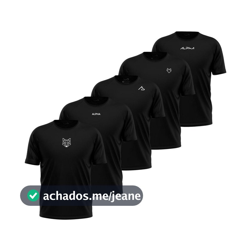 Kit 5 Camisetas Dry All Black Alpha Co