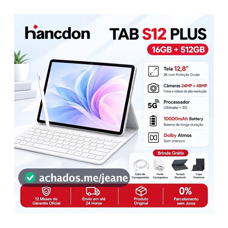 【Garantia 2 Anos】Hancdon S12 Plus Tablet | 16GB RAM 512GB | 12.8" HD Screen | Android 15 | 5G | WIFI