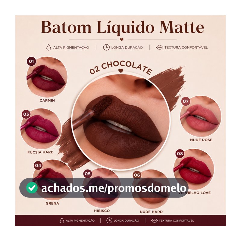 Batom Líquido Matte Mahav 4 ml 8 cores disponíveisCombina com Tudo