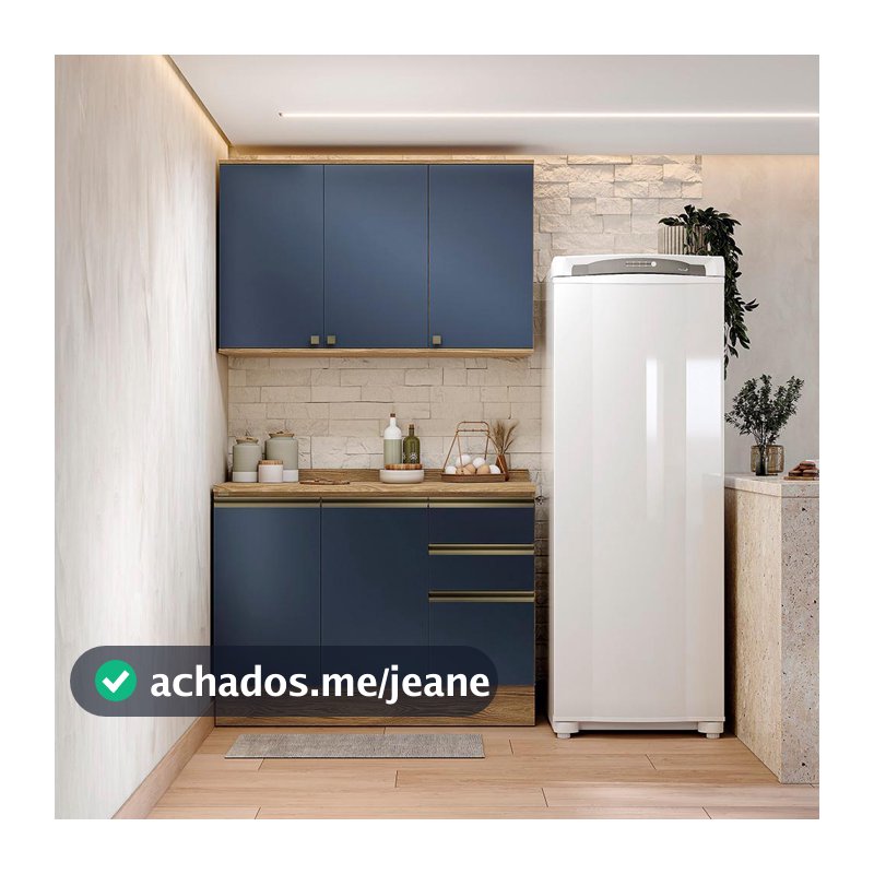 Armário de Cozinha Compacta 100% MDF 120cm Nogueira/Azul Profundo Celeste Kappesberg
