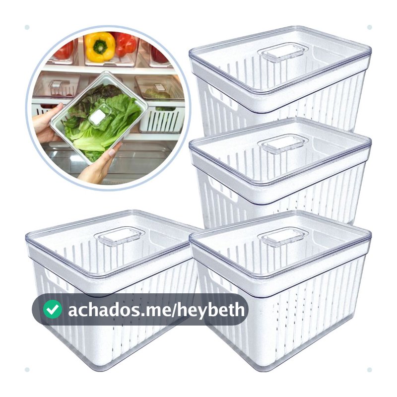 Kits Organizadores De Geladeira Clear Com Tampa E Cesto Drenagem