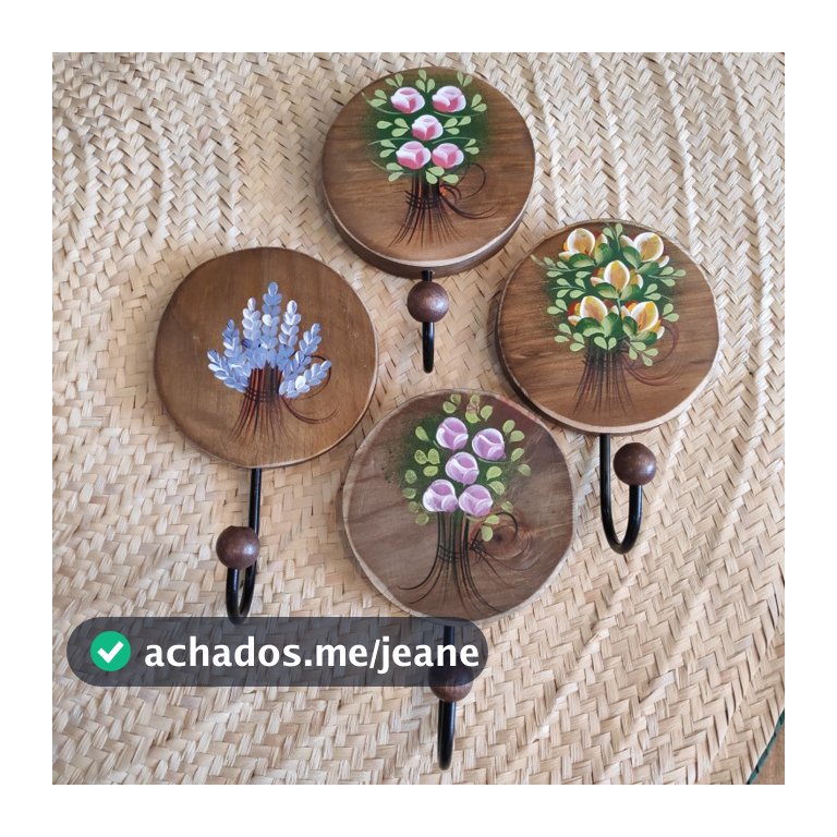GANCHO CABIDE FLORAL DE MADEIRA - ARTESANAL DECORATIVO