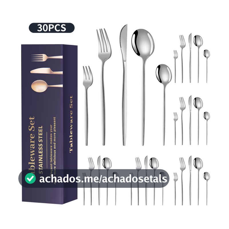 Kit 30 Peças Talheres Inoxidável Prateados para Cozinha Suprimentos Domésticos