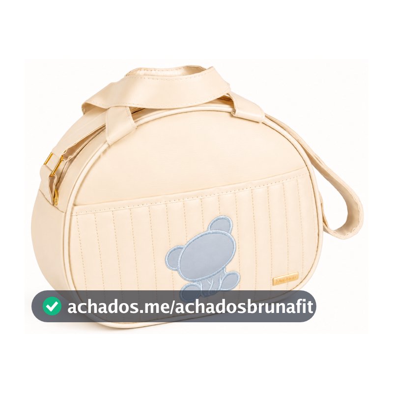Bolsa Maternidade pequena Bege com Urso Bordado Azul Bebê