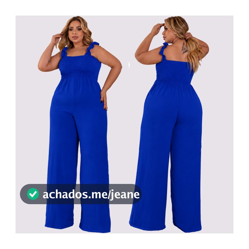 Macacão Plus Size Pantalona Pernas largas,alça de babado busto de lastex.Moda Maior curve midsize Elegante  Casual chic