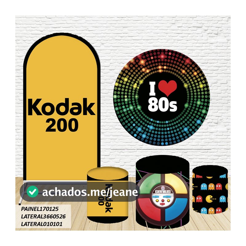 Kit de Capas Painel Redondo Sublimado Anos 80s  1,50M +Trio Capas de Cilindro C/Elástico