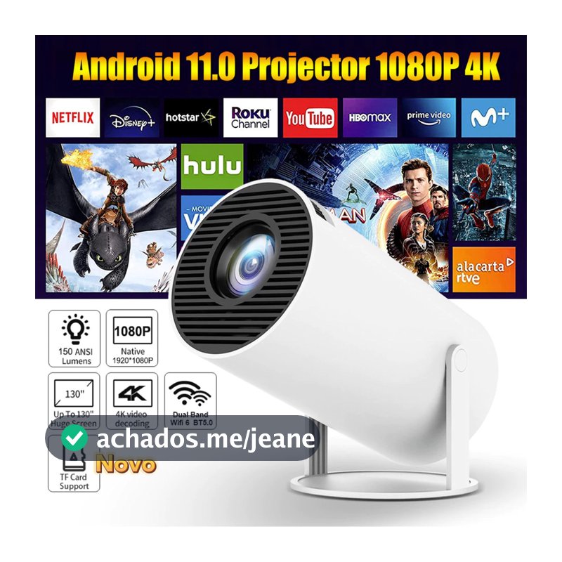 Projetor HY300 Original Portátil Smart Android 11 4K Ultra HD HDMI Wifi Bluetooth Alto Falante Embutido