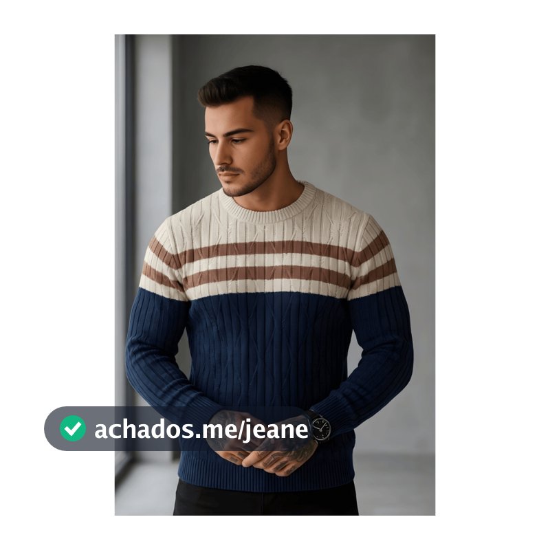 Sueter Masculino Listrado Tricô Premium Inverno Blusa de Frio Masculina