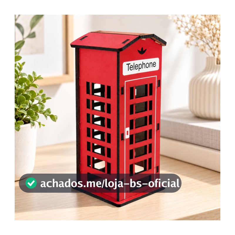 Cabine Telefônica Decorativa Pequena em MDF 15x6,5x6,5 cm - Decoração Criativa e Charmosa