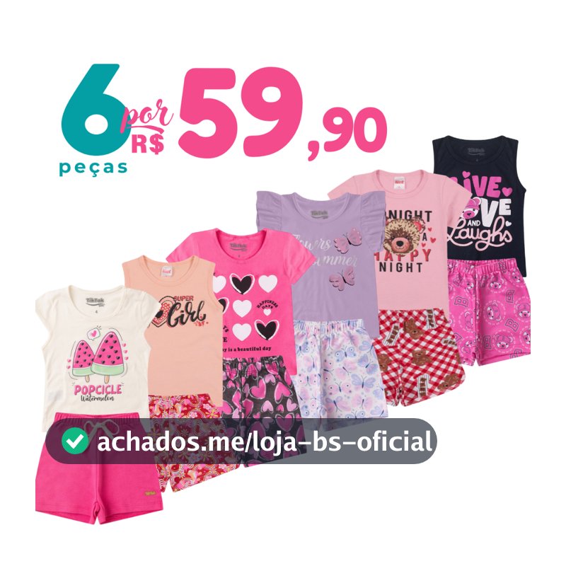 Kit 6 Peças de Roupas Infantil Menina 3 Conjuntos Verão Algodão