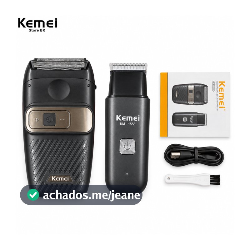 MÁQUINA KEMEI 2 EM 1 KM-1558 BIVOLT PORTATIL SHAVER TRIMMER PARA BARBA/CABEÇA ACABAMENTO/FINALIZAÇÃO POTENCIA 3/5 W