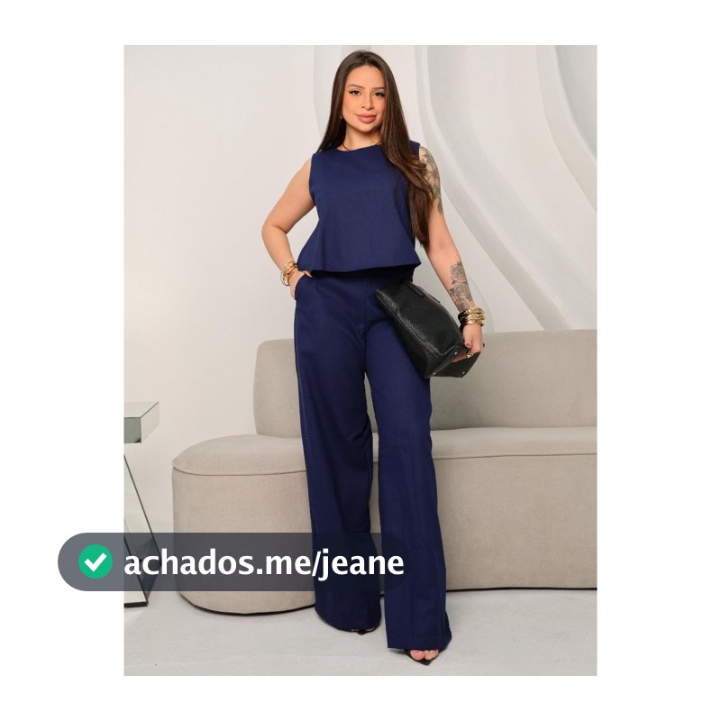 Conjunto Alfaiataria Social Feminino Blusa e Calça Pantalona em Linho