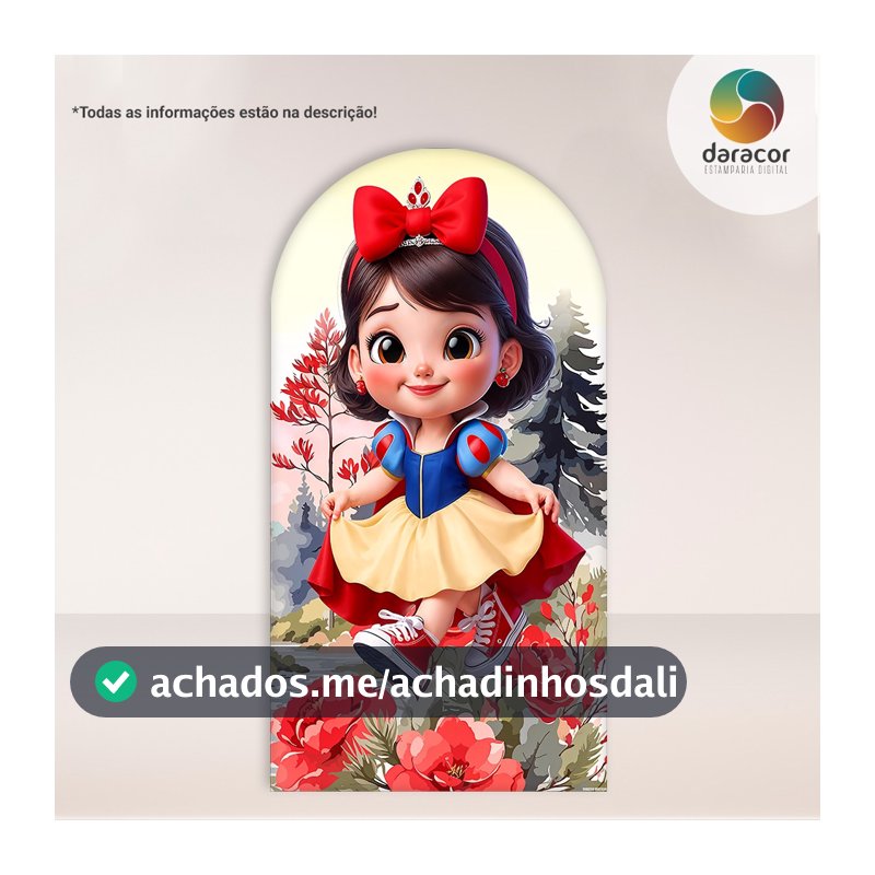 Capa de Painel Vertical Branca de Neve Cute  Retangular c/ overlock e Romano c/ elástico - Face Única Tam Diversos