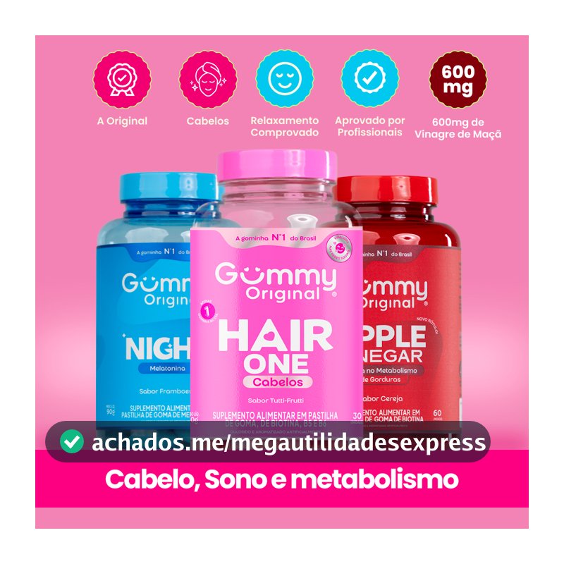 Kit Gummy Night Hair e Vinagre de Maçã 3 Frascos Melatonina Biotina Apple Cider Vinegar
