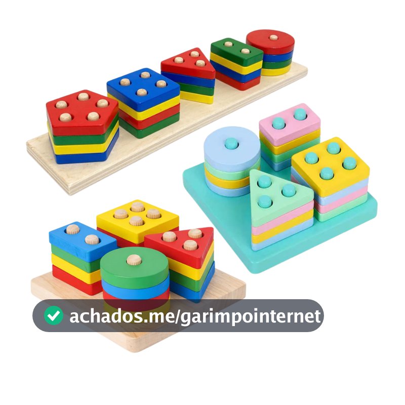 Brinquedo Montessori de Madeira  Encaixe Educativo Colorido Infantil