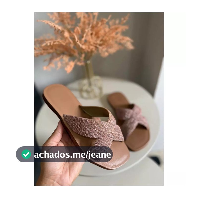 Sandalia Rasteirinha Feminina Glitter X Cruzada Chinelo Slide Confortável Casual Leve Moda Verão