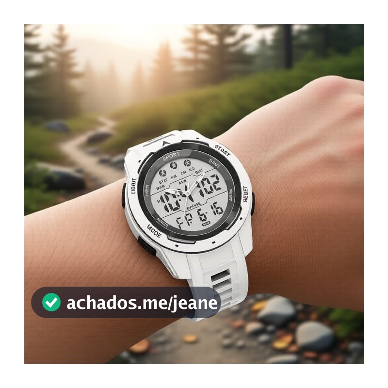 Relógio Digital Masculino para Ambiente Externo com Luz de Fundo LED, Cronômetro, Visor de Data, Resistente à Água
