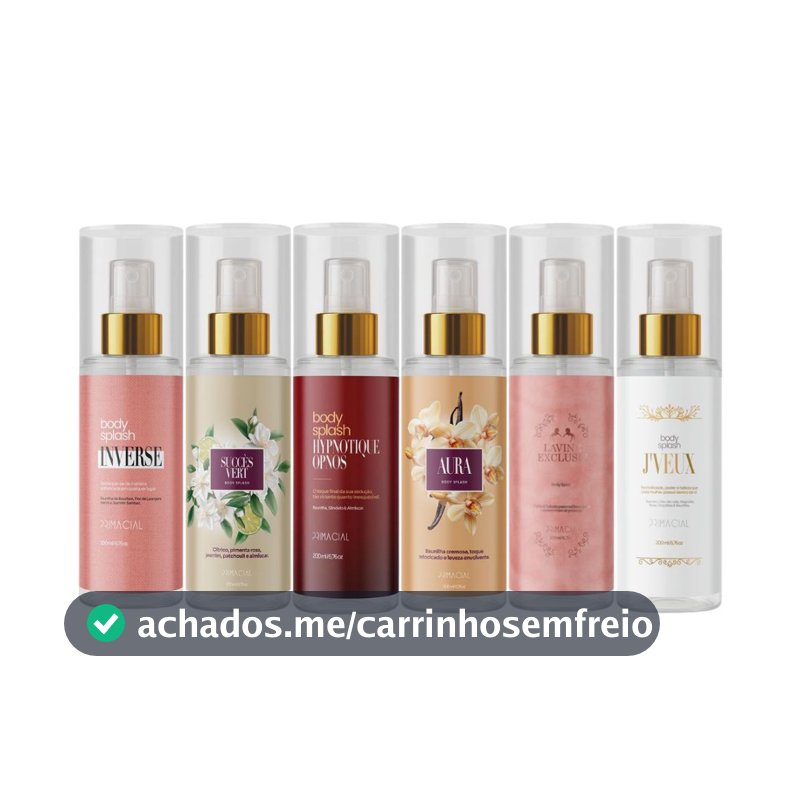 KIT 6 BODY SPLASH FEMININO INVERSE + AURA + LAVINE EXCLUSIF + HYPNOTIQUE OPNOS + SUCCÈS VERT + J’VEUX 200ML PRIMACIAL