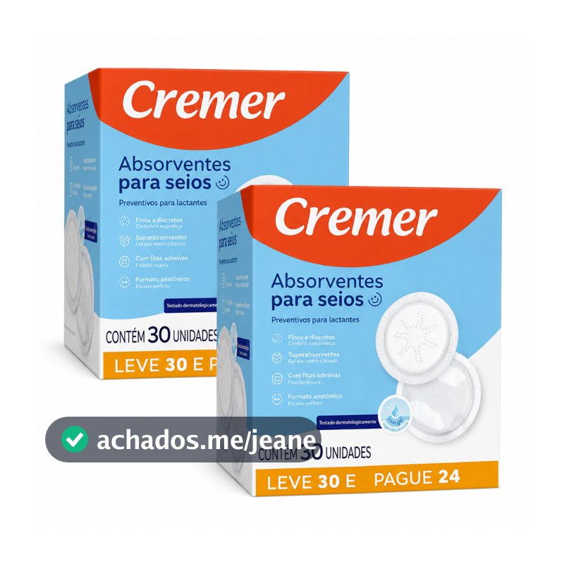 KIT 2 caixas Absorvente para Seios Cremer - 60 unidades