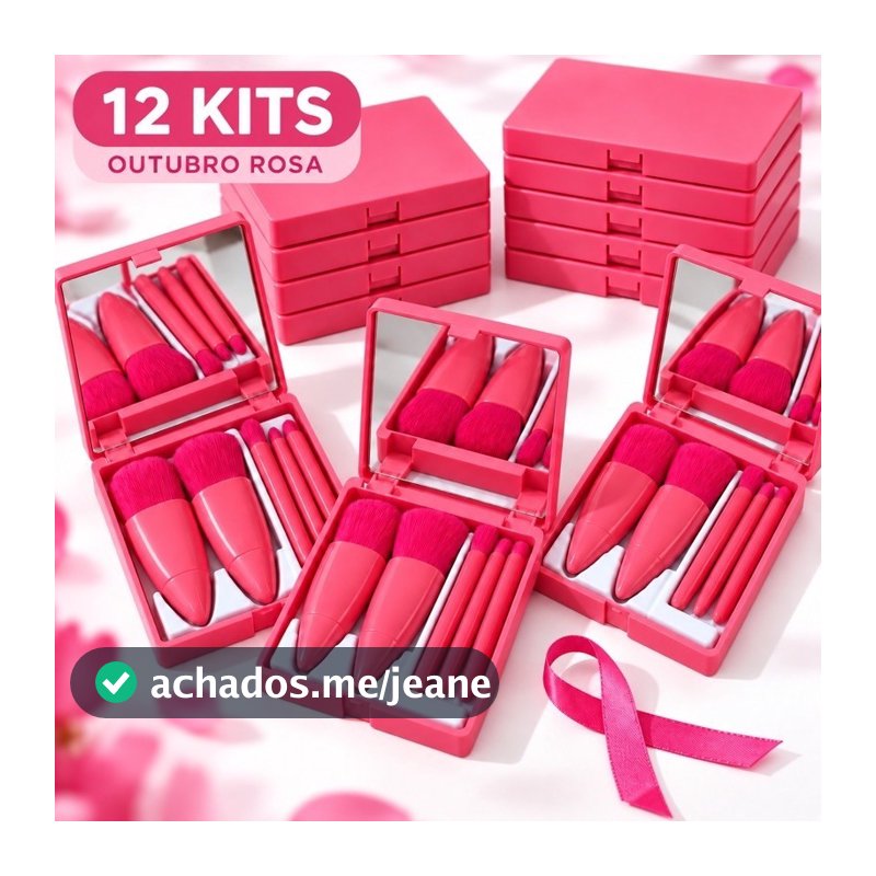 Kit 12 Lembrancinhas Outubro Rosa Espelho E Pincéis