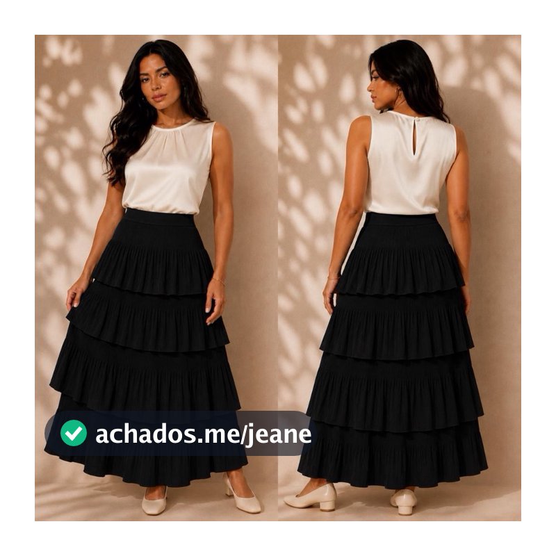 Saia 4 Camadas Feminina Plissada Moda Evangelica