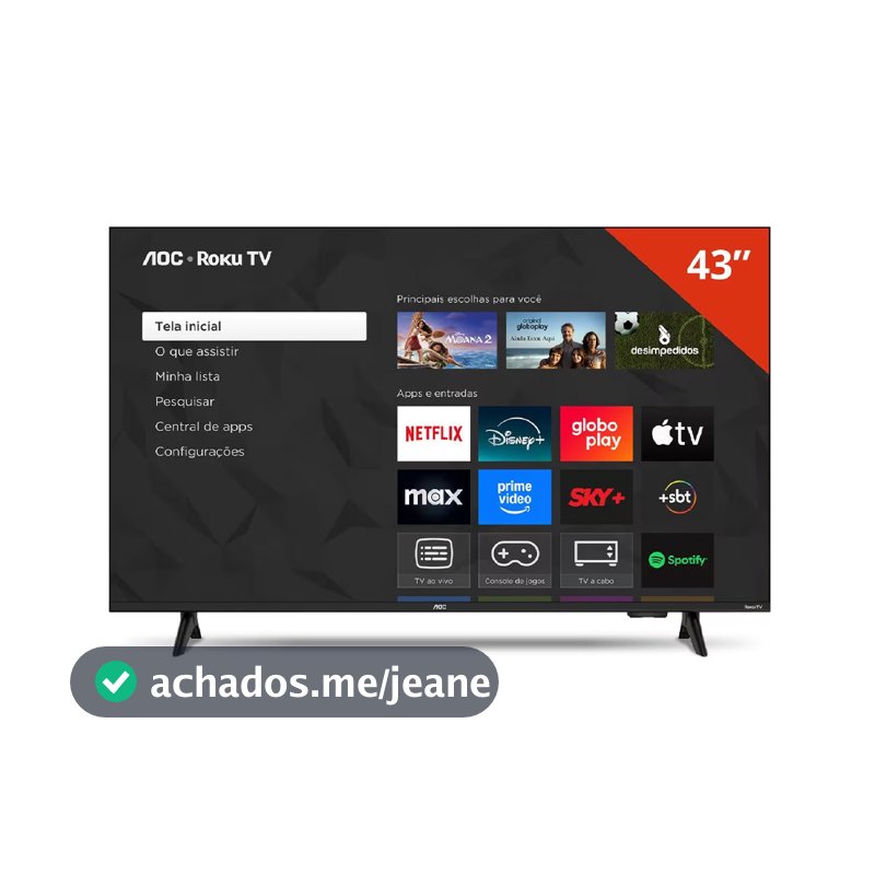 Smart TV 43 polegadas 43S5155 78G Full HD LED Wi-Fi Roku TV Dolby Audio AOC