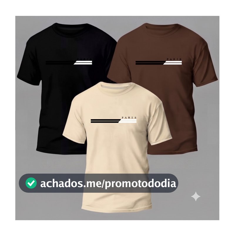 Kit 3 Camisas Masculinas 100% Algodão Premium Camiseta Moda Casual Paris Moda Verão Saida de fabrica