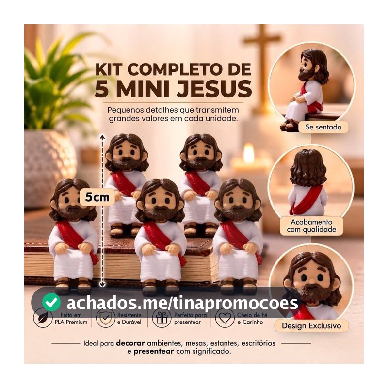 Kit 5 Mini Jesus Sentado 5cm