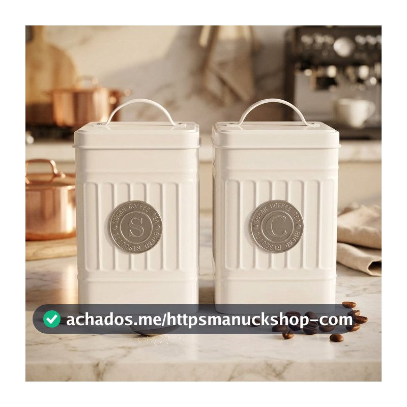 Lata Armazenagem Metal Branco Café Açúcar Duo Quadrado Estilo Farmhouse Pote Hermético Organizador