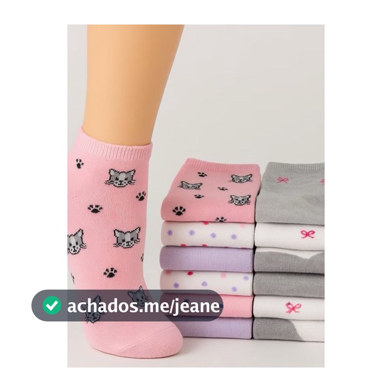Meias Feminina 12 Pares  Soquete Adulto Estampada Cores Delicadas