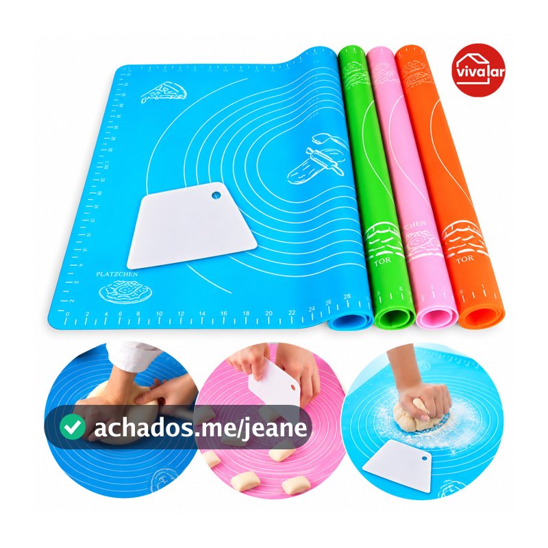 Tapete De Silicone Antiaderente Reutilizável 40X50CM Para Abrir Massa Confeitaria Com Espátula Branca