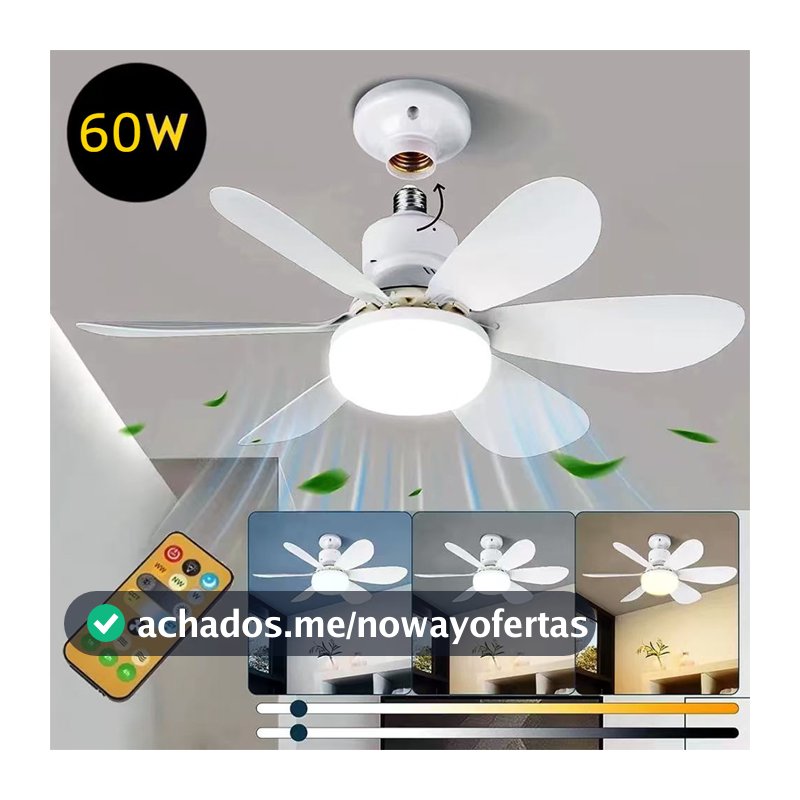 Ventilador De Teto Luz LED 60W  Com 6 Hélices 3 Tipos De Luz Bivolt Com Controle Remoto