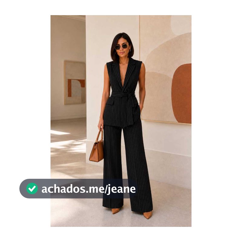 Conjunto Feminino Alfaiataria Social Clássico e Elegante Terninho Max Colete e Calça Moda Esporte Chic