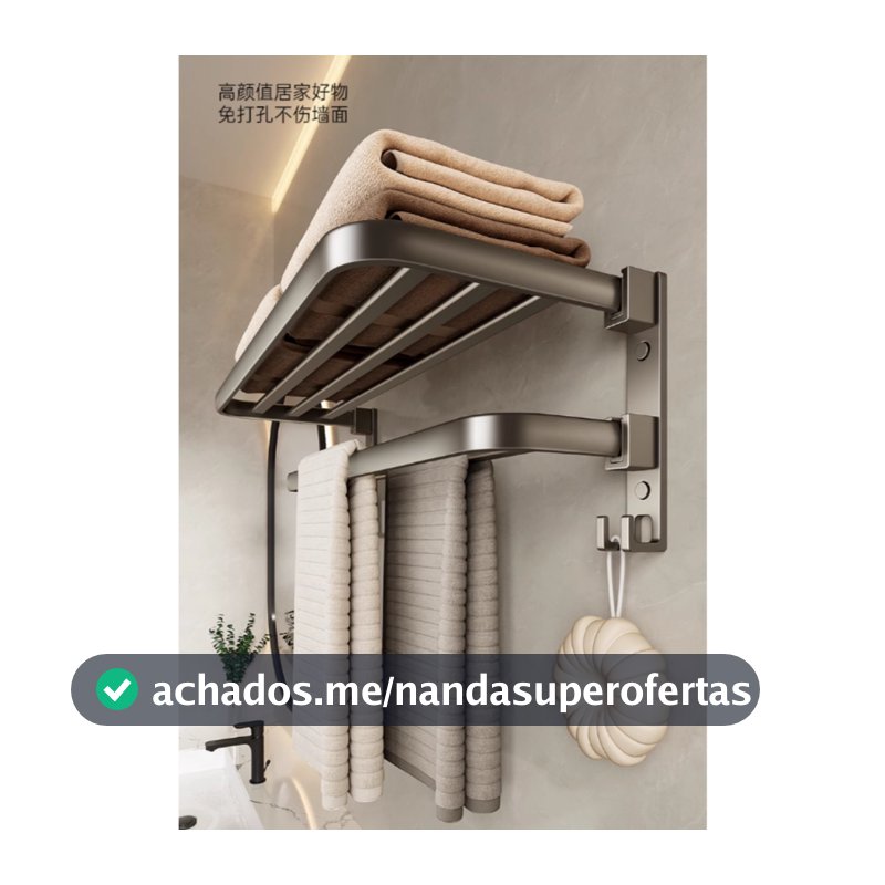 Porta Toalha Suporte Toalheiro Banheiro Duplo Aço Inox Premium Retratil 90° Sem adesivos, precisa fazer furos