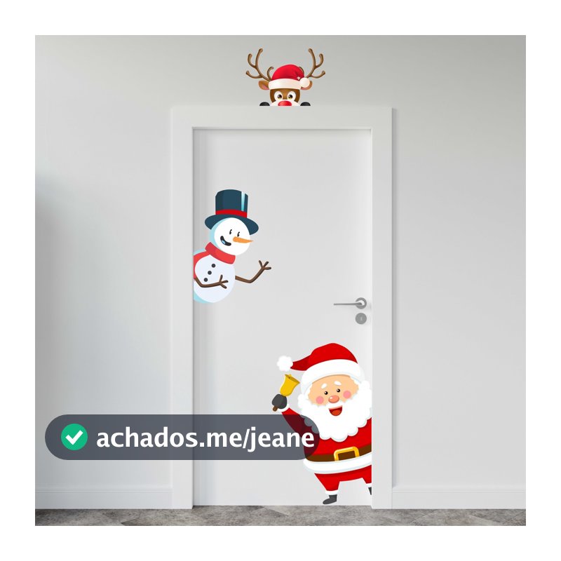 Adesivos de Natal para Porta – Kit Decorativo com Papai Noel, Rena e Boneco de Neve