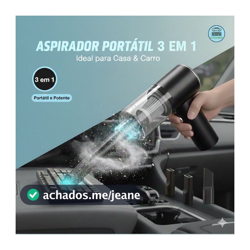 Aspirador de Pó Portátil 3 em 1 AS-228 Mini Automotivo e Doméstico Potente com 3 Bicos para Carro Casa Sofá Teclado USB