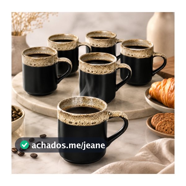 Kit 6 Xícaras de Café 50ml Porcelana Cerâmica Preta Café Expresso